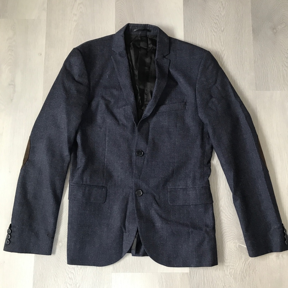 H&M GRAY SPORT COAT BLAZER ELBOW PATCHES SLIM FIT TOLLEGNO 1900 MENS 36R